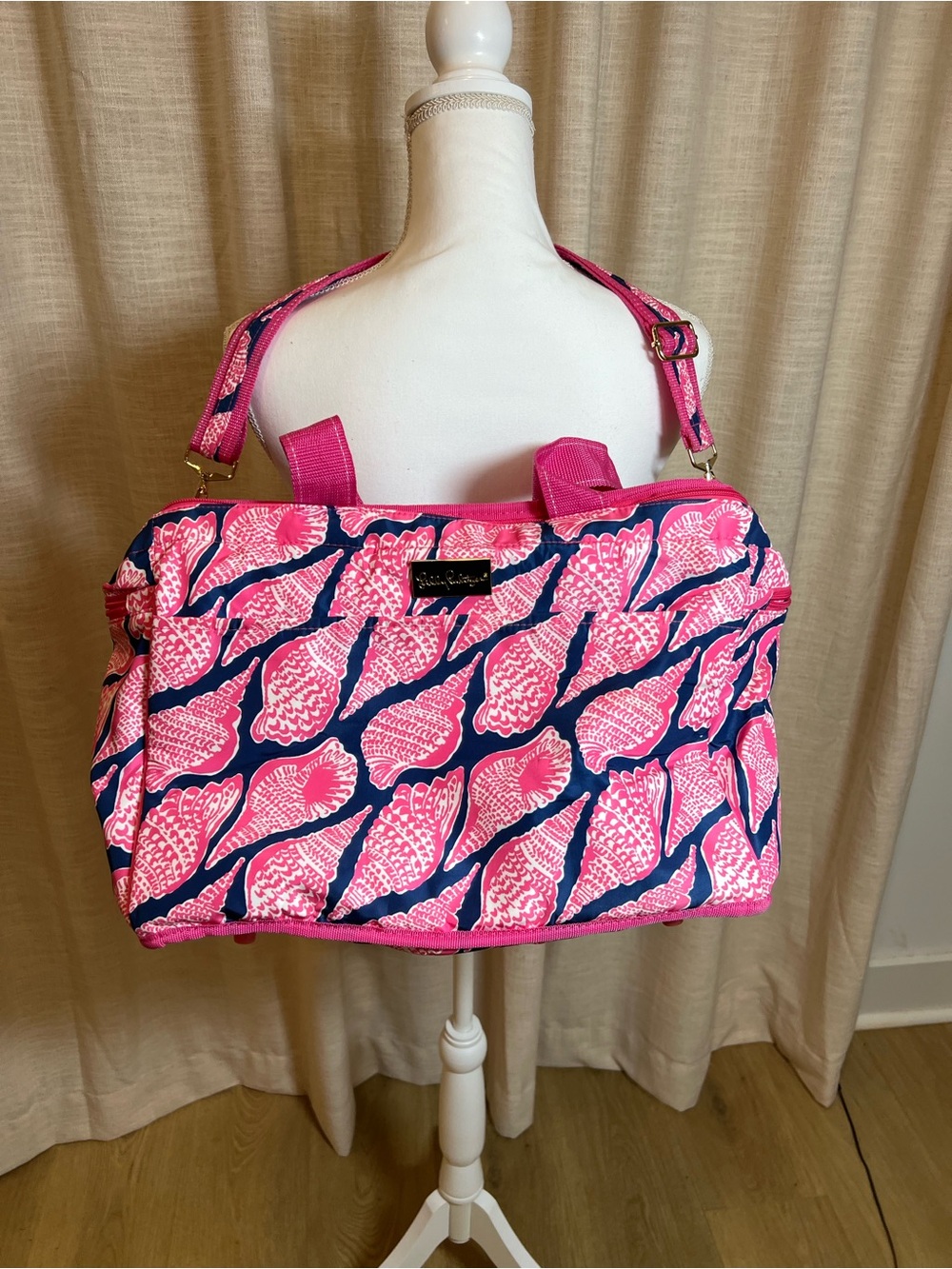 Lilly Pulitzer Pink & Navy Shell-Print Cooler Shoulder Tote